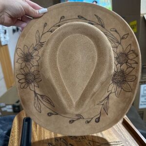 Hand Burned Sunflower Western Hat | Boho Cowgirl Hat | Handmade Pyrography Hat